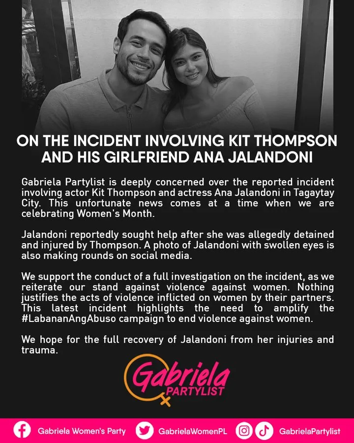 Gabriela releases statement on Kit Thompson-Ana Jalandoni incident