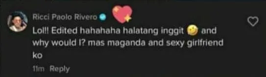 Ricci Rivero claps back at TikToker: ‘Mas sexy gf ko kesa sayo’