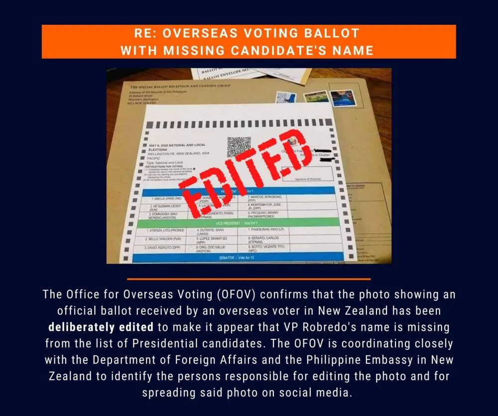 Comelec says photo showing ballot with missing candidate's name 'deliberately edited'